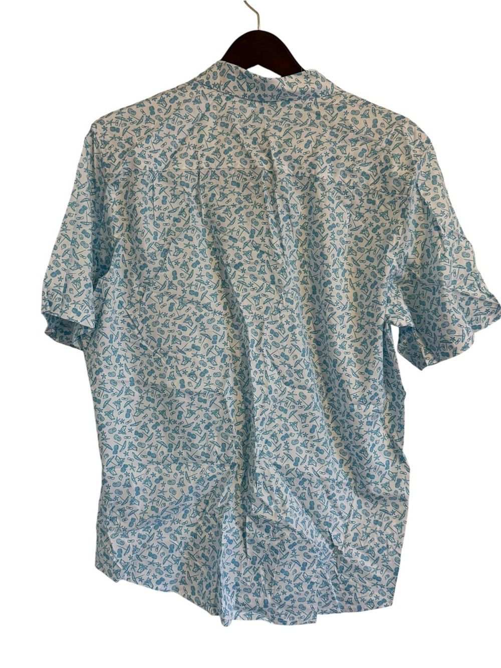 George Short-Sleeve Button-Down Shirt in White & Light Sea Blue Print Large - Picture 2 of 7